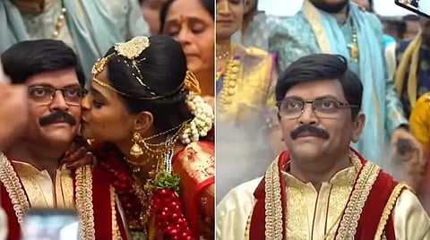 தந்தையின் மெழுகுச் சிலைக்கு முத்தமிட்டு மகிழும் மணப்பெண் சாய் வைஷ்ணவி.