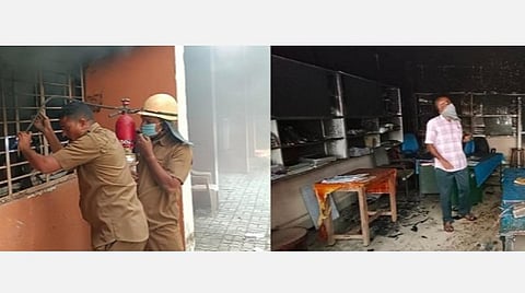 பாரதிதாசன் மகளிர் கல்லூரியில் மின்கசிவால் தீ விபத்து: மாணவிகள் உடனடியாக வெளியேற்றம்