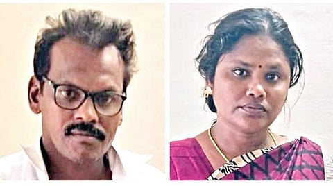 கைது செய்யப்பட்ட முத்துக்குட்டி, மகாலட்சுமி