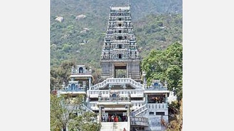 மருதமலை முருகன் கோயில் ராஜ கோபுரத்துக்கு செல்லும் படிக்கட்டுப் பாதை. (கோப்பு படம்)