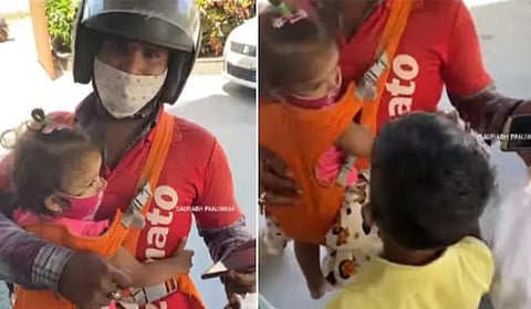இரண்டு குழந்தைகளுடன் உணவு டெலிவரி செய்த பெண்... - உதவி அறிவித்த ஜொமோட்டோ