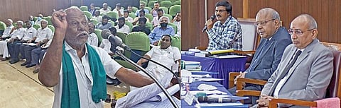 தமிழ்நாடு மின்சார ஒழுங்குமுறை ஆணையம் சார்பில் மின்கட்டணம் உயர்வு குறித்து பொதுமக்களிடம் கருத்துக் கேட்பு கூட்டம் கலைவாணர் அரங்கத்தில் நேற்று நடந்தது. இக்கூட்டத்தில் ஆணையத்தின் தலைவர் சந்திரசேகர், ஆணைய உறுப்பினர் வெங்கடேசன் மற்றும் ஆணைய செயலர் வீரமணி ஆகியோர் கலந்து கொண்டனர். இதில் தனி நபர், கட்சிகள், விவசாயிகள், தொழில் நிறுவனங்கள் சார்பில் பலர் கலந்து கொண்டனர். படம்: ம.பிரபு
