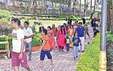கொடைக்கானல் ரோஸ் கார்டனை பார்வையிட்ட சுற்றுலாப் பயணிகள்.