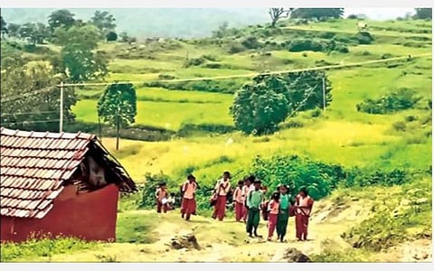 சத்தியமங்கலம் புலிகள் காப்பகப் பகுதியில் உள்ள தம்புரெட்டி எனும் மலைக்கிராமத்தில் இருந்து ஒசூர் பள்ளிக்கு, அடர்ந்த வனப்பகுதி வழியே பயணிக்கும் மாணவ, மாணவியர்.