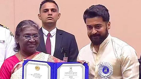 ‘சூரரைப்போற்று’ படத்துக்காக தேசிய விருது பெற்றார் சூர்யா