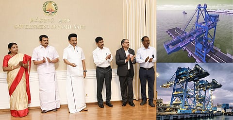 தூத்துக்குடி துறைமுகம் தளம் 1-ல் ரூ.325 கோடி செலவில் புதிதாக நிறுவப்பட்டுள்ள அதிக திறன் கொண்ட 2 நிலக்கரி கையாளும் இயந்திரங்களின் செயல்பாடுகளை முதல்வர் மு.க.ஸ்டாலின் சென்னை தலைமைச் செயலகத்தில், காணொலிக் காட்சி மூலம் நேற்று தொடங்கி வைத்தார். இந் நிகழ்ச்சியில் அமைச்சர்கள் பி.கீதா ஜீவன், செந்தில்பாலாஜி, தலைமைச் செயலர் வெ.இறையன்பு, துறை செயலர் ரமேஷ்சந்த் மீனா, மற்றும் அரசு உயர் அலுவலர்கள் கலந்து கொண்டனர்.