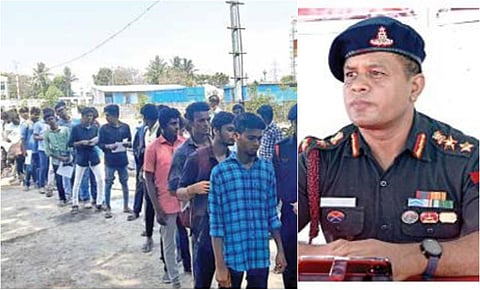 இந்திய ராணுவத்துக்கு அக்னிவீர் மற்றும் இதர பிரிவில் சேர்வதற்கான தேர்வு நேற்று நடந்தது. ஸ்ரீபெரும்புதூர் சென்னை இன்ஸ்டிட்யூட் ஆஃப் டெக்னாலஜி கல்லூரியில் நடந்த தேர்வில் இளைஞர்கள் பலர் பங்கேற்றனர். இதனை ராணுவ கர்னல் பத்ரே நேரடியாக கண்காணித்தார். படங்கள்: எம்.முத்துகணேஷ்
