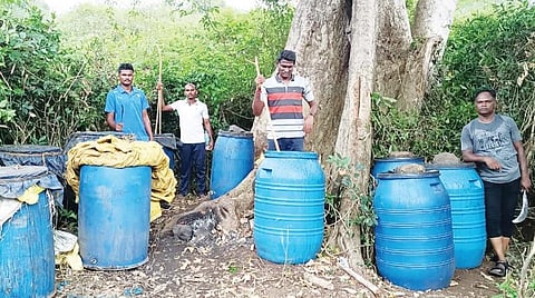திருப்பத்தூர் மாவட்டத்தில் சாராய வேட்டையில் ஈடுபட்ட காவல் துறையினர்.