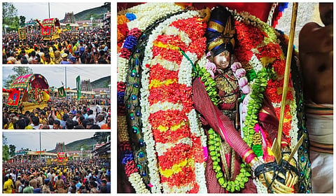 அழகர்கோவிலில் இருந்து மதுரை நோக்கி தங்கப்பல்லக்கில் புறப்பட்ட கள்ளழகர்