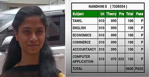 மாணவி நந்தினி மற்றும் அவர் பெற்ற மதிப்பெண்கள்