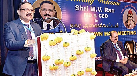 சென்ட்ரல் பாங்க் ஆஃப் இந்தியா சென்னை மண்டல சந்திப்பு நிகழ்ச்சியில் பேசுகிறார் வங்கியின் நிர்வாக இயக்குநர் மற்றும் தலைமைச் செயல் அதிகாரி எம்.வி.ராவ்.