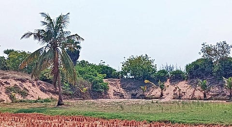 பிள்ளையார்குப்பம்-மணப்பட்டு செல்லும் சாலையில் மணல் மேடுகள் கரைக்கப்பட்டு, சமன் செய்யப்பட்டுள்ளது.