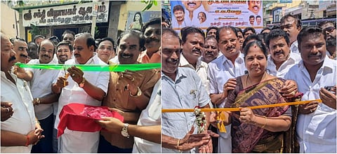 திருவண்ணாமலை கடம்பராயன் தெருவில் போடப்பட்ட சிமென்ட் சாலையை திறந்து வைத்த போளூர் அதிமுக எம்எல்ஏ அக்ரி கிருஷ்ணமூர்த்தி, நகராட்சி தலைவர் நிர்மலா வேல்மாறன்.