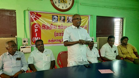 தஞ்சாவூரில் செய்தியாளர்களிடம் இன்று பேசிய மார்க்சிஸ்ட் கம்யூனிஸ்ட் கட்சி மாநிலச் செயலர் கே. பாலகிருஷ்ணன்.