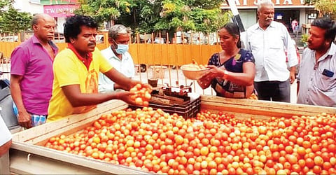 சந்தைக்கு வரத்து அதிகரிப்பால் தக்காளி கிலோ ரூ.30-க்கு விற்பனை @ ஓசூர்