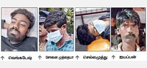 பல்லடம் கொலை சம்பவம் | குற்றவாளியை சுட்டுப்பிடித்த போலீஸ் - 4 பேர் கைது செய்யப்பட்டு சிறையில் அடைப்பு