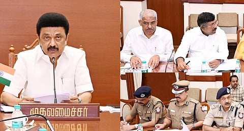 சென்னை தலைமைச் செயலகத்தில் தமிழக முதல்வர் மு.க.ஸ்டாலின் தலைமையில் சட்டம் ஒழுங்கு குறித்த ஆய்வுக் கூட்டம் நடைபெற்றது