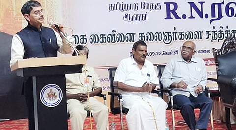 ராஜபாளையத்தில் நடந்த நிகழ்ச்சியில் உரையாற்றும் தமிழக ஆளுநர் ஆர்.என்.ரவி