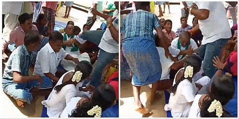 ஸ்ரீவில்லிபுத்தூர் அருகே இன்று நடந்த கிராம சபை கூட்டத்தில் கேள்வி கேட்டவரை காலால் உதைத்த ஊராட்சி செயலர் தங்கபாண்டியன்