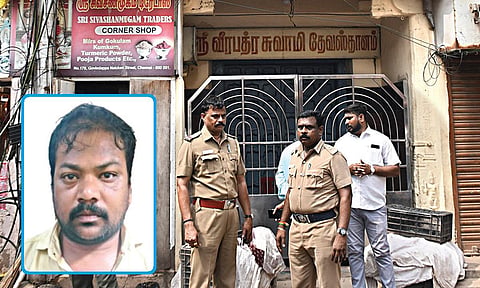 பெட்ரோல் குண்டு வீசப்பட்ட ஸ்ரீவீரபத்திரசாமி கோயில். (உள்படம்) பெட்ரோல் குண்டு வீசிய முரளி கிருஷ்ணன்.