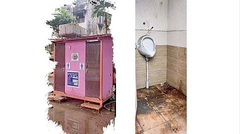 தண்டையார்பேட்டை மண்டலம், 37-வது வார்டு, எம்கேபி நகர், மத்திய நிழற்சாலை, மாநகராட்சி விளையாட்டு திடலில் தண்ணீர் வசதி இல்லாததால் பூட்டி கிடக்கும் மாநகராட்சி பொது கழிப்பிடம். (அடுத்த படம்) வேப்பேரி தீயணைப்பு நிலையம் அருகில் அமைந்துள்ள பொது கழிப்பிடம் பராமரிப்பின்றி காணப்படுகிறது.