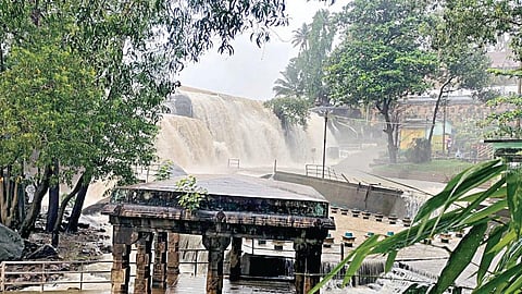 கன்னியாகுமரி மாவட்டத்தில் தொடர் மழை காரணமாக திற்பரப்பு அருவியில் வெள்ளப்பெருக்கு ஏற்பட்டு, அங்குள்ள கல்மண்டபத்தை வெள்ளம் சூழ்ந்தது. இதையடுத்து, அருவியில் குளிக்க சுற்றுலா பயணிகளுக்கு நேற்று தடை விதிக்கப்பட்டது.