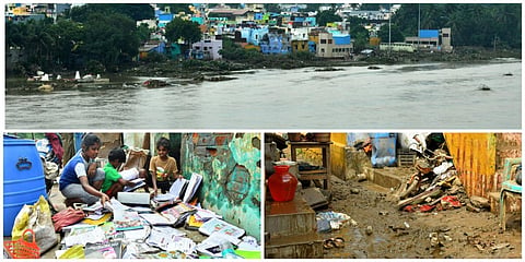 திருநெல்வேலி தாமிரபரணி ஆற்றில் வெள்ளம் குறைந்ததைத் தொடர்ந்து கரையோரப் பகுதி வீடுகளைச் சூழ்ந்திருந்த வெள்ளம் வடிந்துள்ளது. | படங்கள்: மு.லெட்சு அருண்