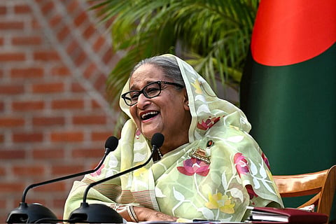 செய்தியாளர் சந்திப்பில் ஷேக் ஹசீனா