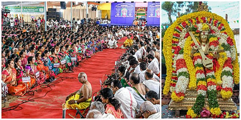 திருவையாறு தியாகராஜ சுவாமிகள் 1377 ஆராதனை விழாவில் ஆயிரக்கணக்கான இசைக்கலைஞர்கள் ஒரே நேரத்தில் பஞ்சரத்தின கீர்த்தனைகளை பாடி தியாகராஜ சுவாமிக்கு இசை அஞ்சலி செலுத்தினர் | படங்கள்: ஆர் வெங்கடேஷ்