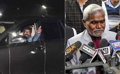 ஹேமந்த் சோரன் மற்றும் புதிய முதல்வராக தேர்ந்தெடுக்கப்பட்டுள்ள சம்பாய் சோரன்