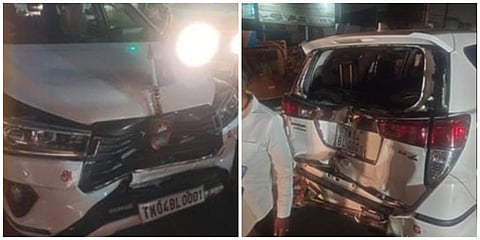 பூந்தமல்லி அருகே நடந்த விபத்தில் சேதமடைந்த சென்னை மாநகர மேயர் பிரியாவின் கார்
