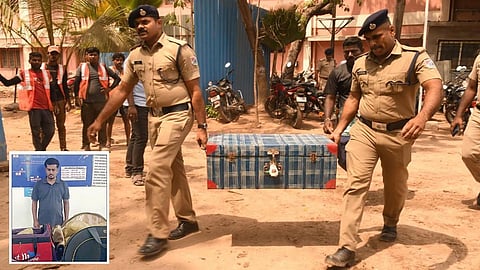 பறிமுதல் செய்யப்பட்ட போதைப் பொருளுடன் காவலர்கள் | உள்படம்: கைது செய்யப்பட்ட பிரகாஷ்.