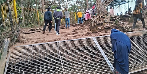 கொடைக்கானலில் இரும்பு தடுப்புகளால் மூடப்பட்ட குணா குகை பகுதி.