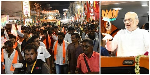 மதுரையில் நடந்த ரோடு ஷோ நிகழ்ச்சியில் மத்திய உள்துறை அமைச்சர் அமித் ஷா பங்கேற்றார். | படங்கள்: எஸ்.கிருஷ்ணமூர்த்தி