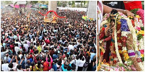 சித்திரைத் திருவிழாவை முன்னிட்டு மதுரை தல்லாகுளம் அவுட்போஸ்ட் பகுதியில் கள்ளழகர் எதிர்சேவை நிகழ்ச்சி நடைபெற்றது | படங்கள்: எஸ். கிருஷ்ணமூர்த்தி