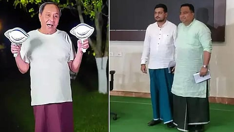 ஒடிசா முதல்வர் நவீன் பட்நாயக் (இடது), பிஜேடி முக்கியத் தலைவர்கள் சஷ்மித் பத்ரா, ஸ்வயம் பிரகாஷ் மொஹபத்ரா (வலது)
