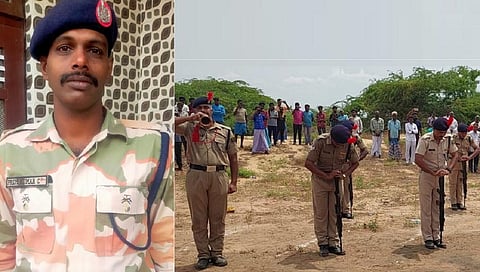 பணியின்போது உயிரிழந்த காரைக்கால் ராணுவ வீரரின் உடல் ராணுவ மரியாதையுடன் தகனம்