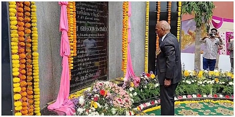 ஸ்ரீபெரும்புதூரில் அமைக்கப்பட்டுள்ள நினைவுத் தூணில் முன்னாள் டிஜிபி தேவராம் அஞ்சலி செலுத்தினார்