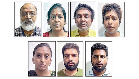 பண மோசடி வழக்கில் கைது செய்யப்பட்ட வெங்கடரங்க குப்தா, அவரது மனைவி விஜய ஸ்ரீ குப்தா, டி.கே .ஹரிகரன், கவிதா சக்தி, பிரஷிதா குப்தா, ஜெயசந்தோஷ் , ஜெயவிக்னேஷ் .