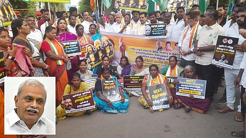 புதுச்சேரியில் இளைஞர் காங்கிரஸ் சார்பில் கண்டன ஆர்ப்பாட்டம் | உள்படம்: வைத்திலிங்கம்