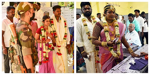 விக்கிரவாண்டி தொகுதி இடைத் தேர்தலில் தங்களது ஜனநாயக கடமையாற்றிய புதுமணத் தம்பதிகள்