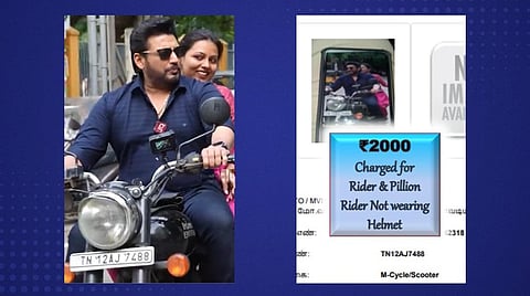 ஹெல்மெட் அணியாமல் பயணித்த நடிகர் பிரசாந்துக்கு அபராதம் விதிப்பு