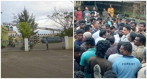 தூத்துக்குடி டாக் தொழிற்சாலையில் ஏற்பட்ட அமோனியா வாயு கசிவால் உயிரிழந்த ஹரிஹரன் உறவினர்கள் அரசு மருத்துவமனை வளாகத்தில் போராட்டத்தில் ஈடுபட்டனர். படங்கள்: என்.ராஜேஷ்.