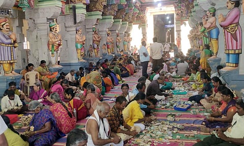 ராமேசுவரம் கோயிலில் நடைபெற்ற உண்டியல் எண்ணும் பணி.