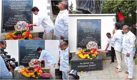 ‘சமூக நீதிப் பாதையில்...’ - பெரியார் சிலைக்கு மரியாதை செலுத்திய தவெக தலைவர் விஜய்