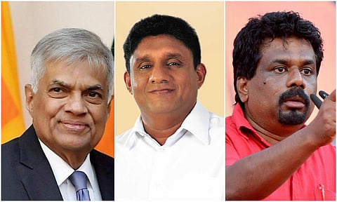 இடமிருந்து வலம்: ரணில் விக்ரமசிங்கே, சஜித் பிரேமதாச, அநுர குமார திசாநாயக்க