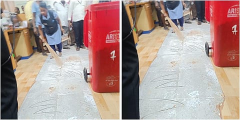 சென்னை தலைமைச் செயலகத்தில் உள்ள நாமக்கல் கவிஞர் மாளிகை கட்டிடத்தில் டைல்ஸ் வெடிப்பால் ஏற்பட்ட சேதத்தை பணியாளர்கள் சுத்தம் செய்தனர்.