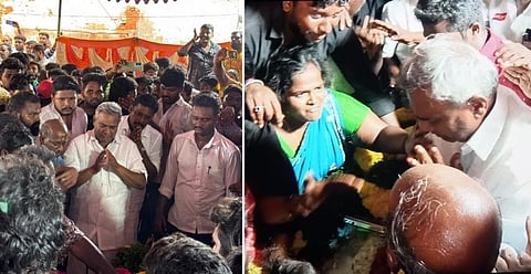 திருச்சி உறையூர் இல்லத்தில் வைக்கப்பட்டிருந்த தவெக நிர்வாகி கலைக்கோவன் உடலுக்கு அஞ்சலி செலுத்தும் தவெக பொதுச் செயலாளர் புஸ்ஸி ஆனந்த்.