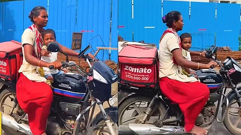 ஸோமாட்டோ நிறுவனத்தில் பணிபுரியும் குஜராத் பெண்: குழந்தையுடன் பைக்கில் சென்று உணவு விநியோகம்