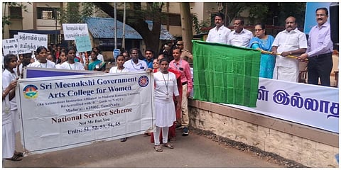 மதுரை மீனாட்சி கல்லூரியில் போதை ஒழிப்பு பேரணியை அமைச்சர் கோவி. செழியன் தொடங்கி வைத்தார்.